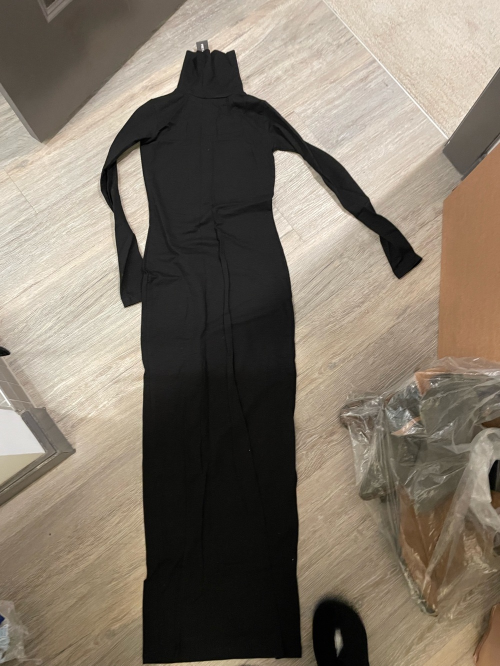 NWT PLT MAXI BLACK COTTON DRESS HIGH NECK S-M